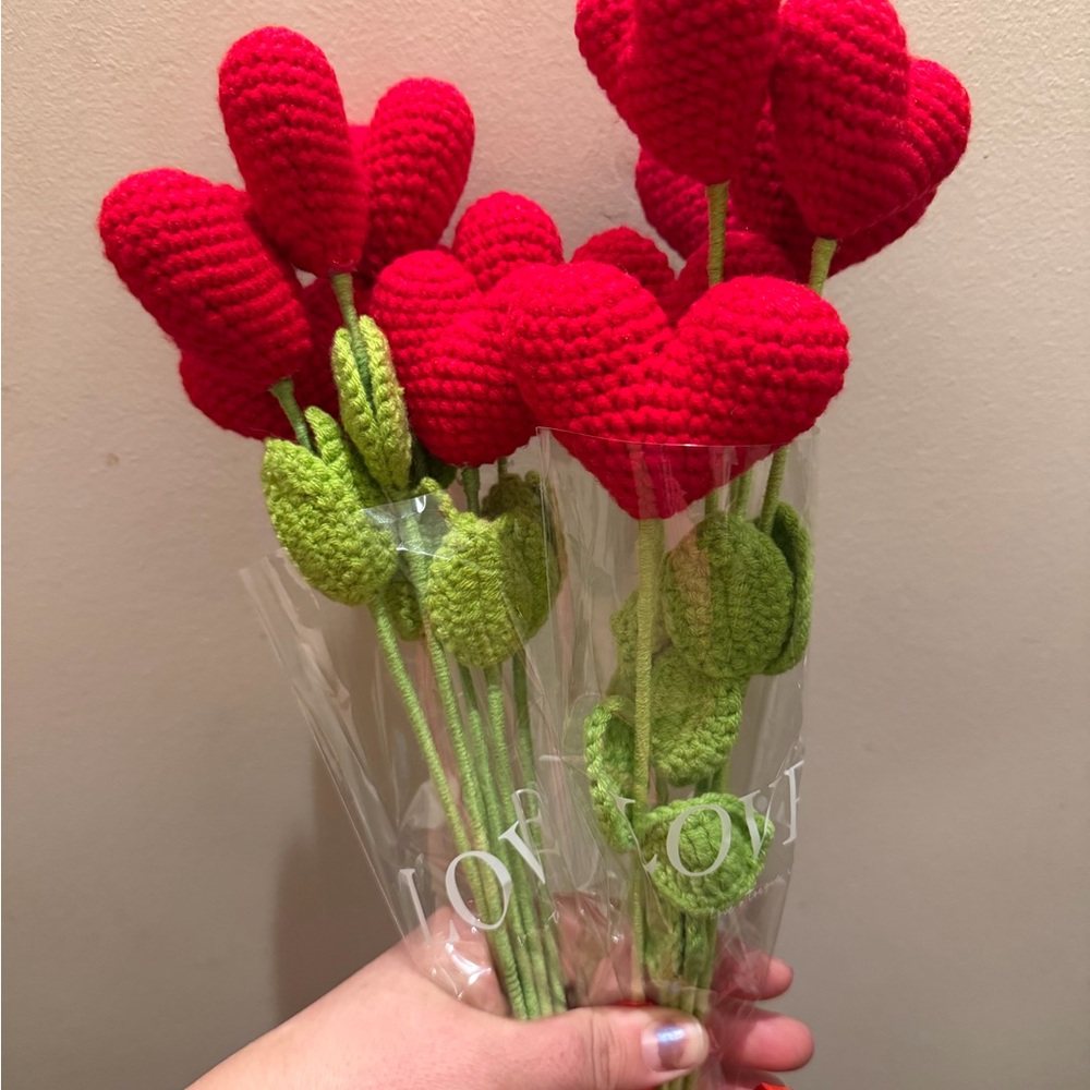 Handmade Red Crochet Heart Bouquet